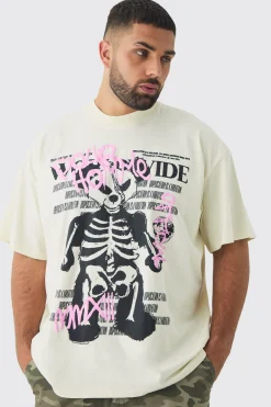 Plus Oversized Teddy Skeleton Graphic Puff Print T-Shirt | UK^boohooMAN New