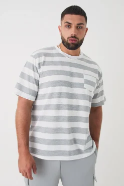 Plus Oversized Textured Stripe T-shirt | UK^boohooMAN Clearance