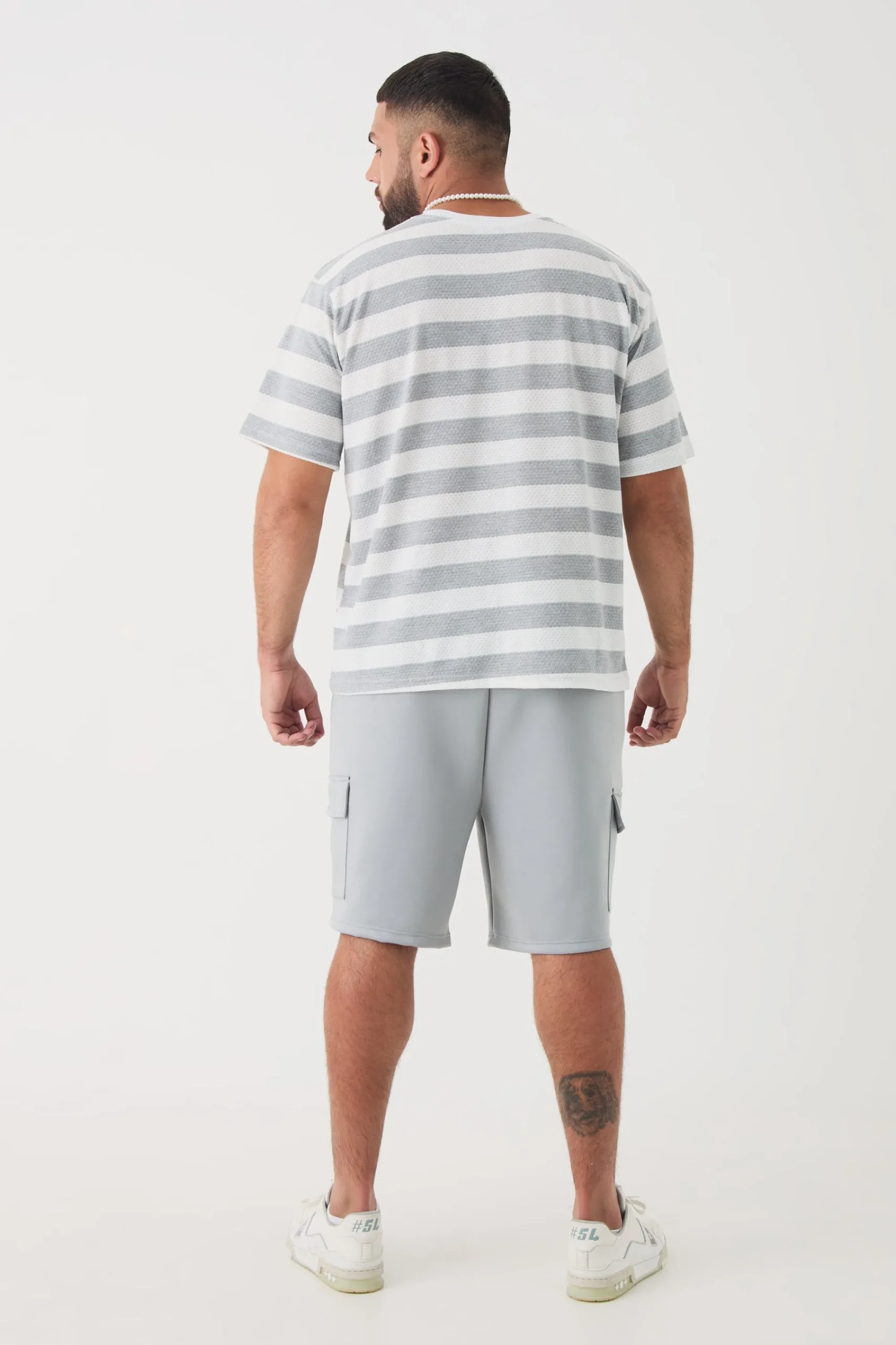 Plus Oversized Textured Stripe T-shirt | UK^boohooMAN Clearance