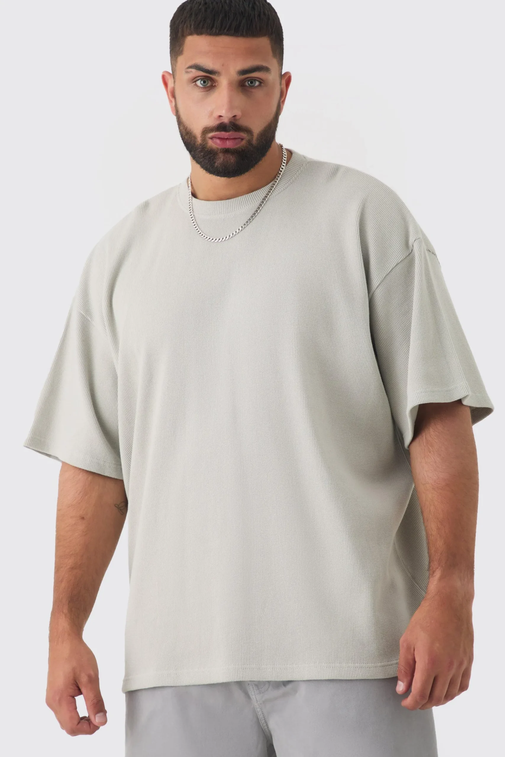 Plus Oversized Waffle T-shirt | UK^boohooMAN Online