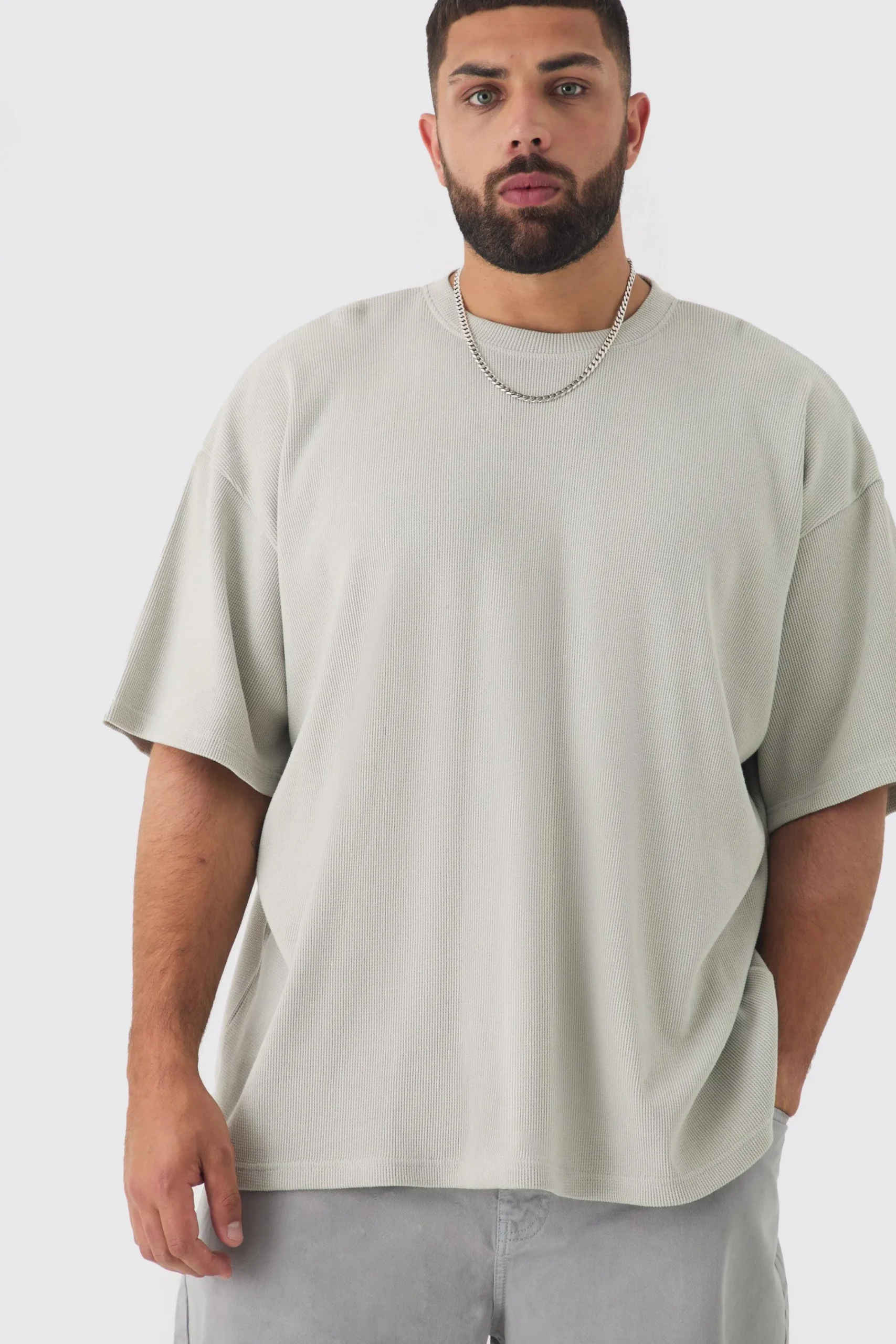 Plus Oversized Waffle T-shirt | UK^boohooMAN Online