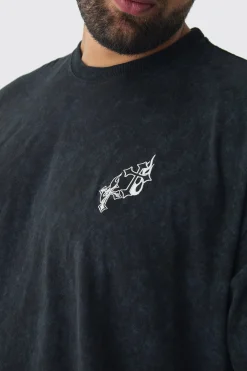 Plus Oversized Washed Cross Embroidered T-Shirt | UK^boohooMAN Outlet