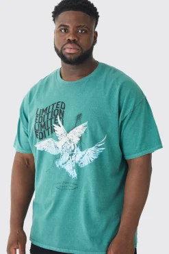Plus Oversized Washed Dove Graphic T-shirt | UK^boohooMAN Online