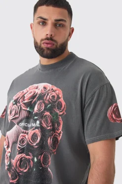 Plus Oversized Washed Official Man Balaclava Print T-shirt | UK^boohooMAN Clearance