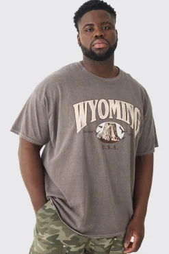 Plus Oversized Washed Wyoming Print T-shirt | UK^boohooMAN Best