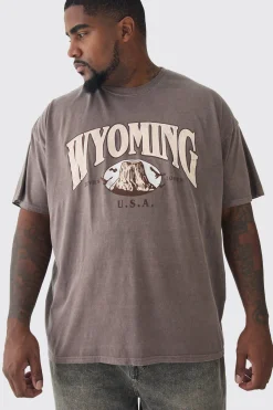 Plus Oversized Washed Wyoming Print T-shirt | UK^boohooMAN Outlet