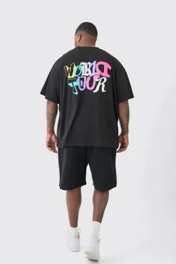 Plus Oversized World Tour Puff Back Print T-shirt In | UK^boohooMAN Clearance