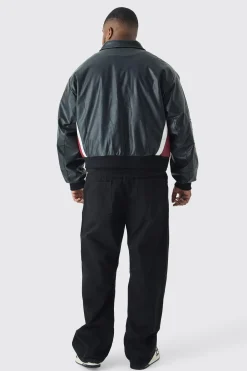 boohooMAN Plus Oversized Worldwide Collared Pu Bomber Jacket In | UK| Coats & Jackets