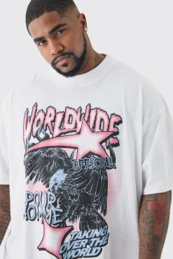 Plus Oversized Worldwide Eagle Print T-shirt In | UK^boohooMAN Outlet