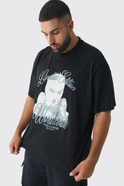Plus Oversized Worldwide Balaclava Print T-Shirt | UK^boohooMAN Hot