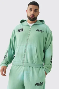 boohooMAN Plus Oversized Zip Thru Heavy Washed Applique Hoodie | UK| Hoodies & Sweatshirts