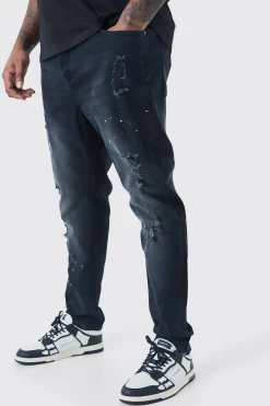 boohooMAN Plus Paint Splatter Distressed Skinny Jeans | UK| Trousers|Jeans