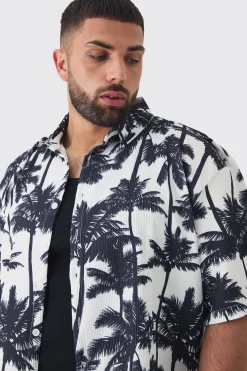 boohooMAN Plus Palm Printed Oversized Short Sleeve Pleated Shirt & Short Set | UK| Sets & Co-Ords