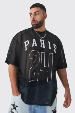 Plus Paris Printed Mesh Basketball T-shirt In | UK^boohooMAN Sale