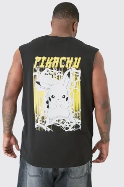 Plus Pikachu Printed License Tank In | UK^boohooMAN Hot