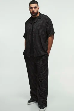 boohooMAN Plus Pinstripe Revere Shirt & Relaxed Trouser Set | UK| Trousers|Sets & Co-Ords