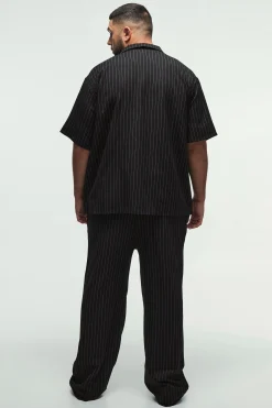 boohooMAN Plus Pinstripe Revere Shirt & Relaxed Trouser Set | UK| Trousers|Sets & Co-Ords