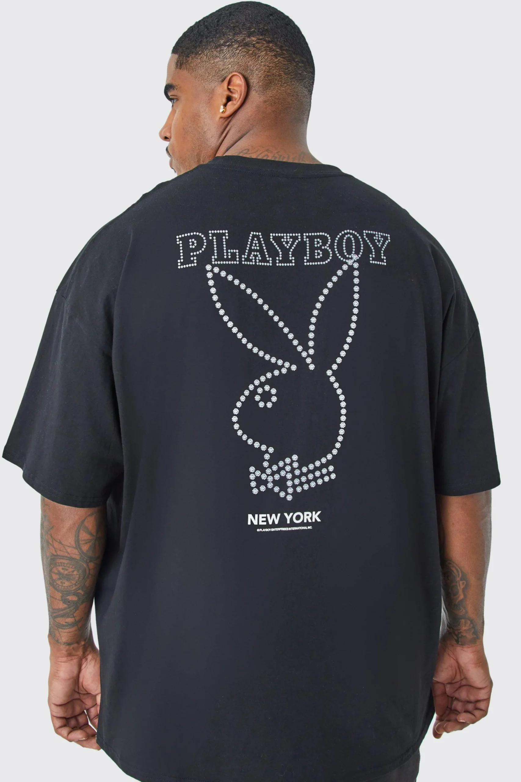 Plus Playboy Rhinestone License T-shirt | UK^boohooMAN New