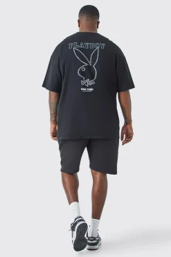 Plus Playboy Rhinestone License T-shirt | UK^boohooMAN New