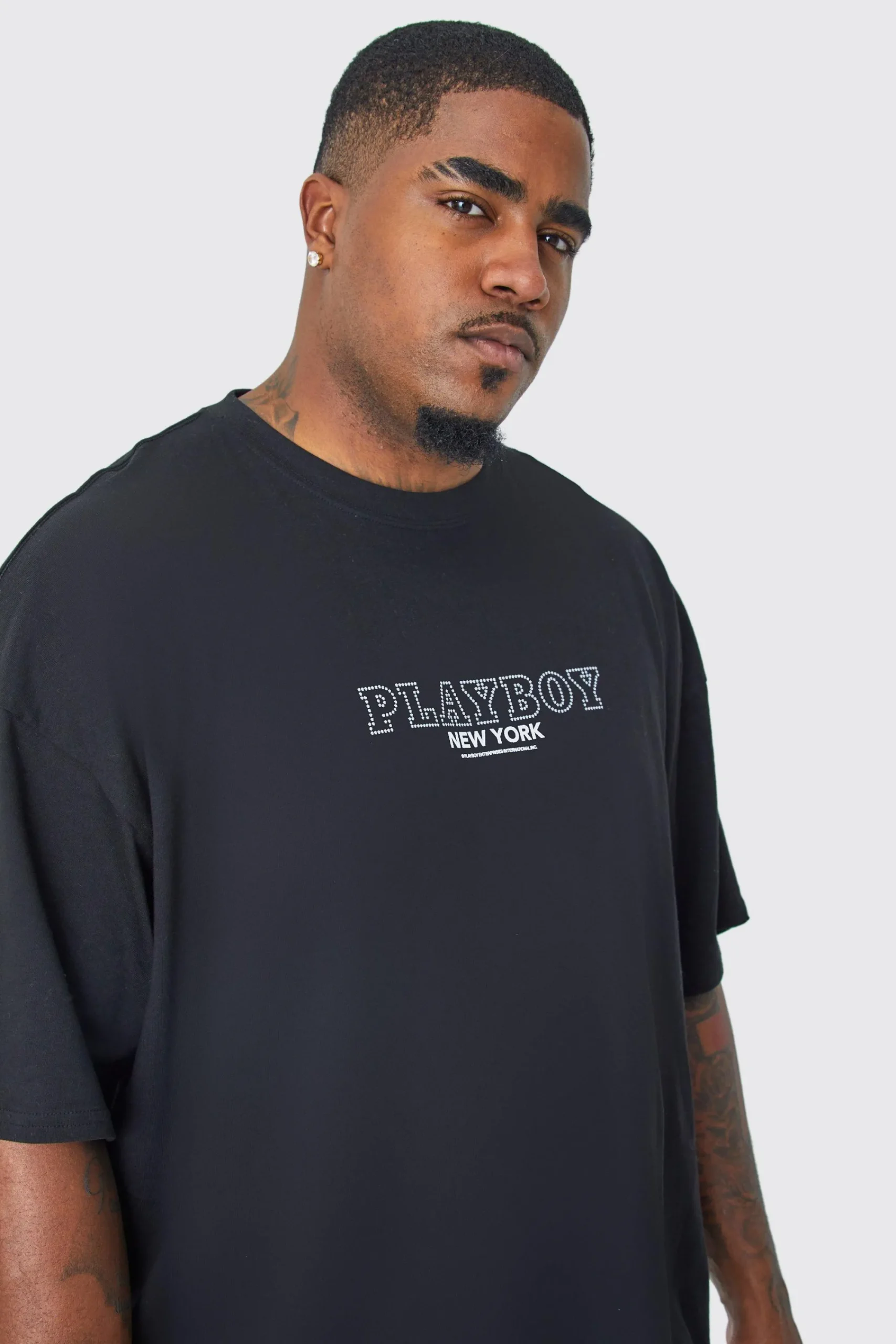 Plus Playboy Rhinestone License T-shirt | UK^boohooMAN New