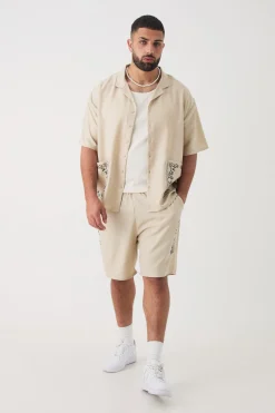 boohooMAN Plus Pocket Detail Smart Linen Look Shirt & Short Set | UK| Sets & Co-Ords