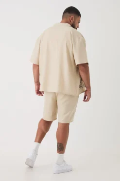 boohooMAN Plus Pocket Detail Smart Linen Look Shirt & Short Set | UK| Sets & Co-Ords