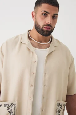 boohooMAN Plus Pocket Detail Smart Linen Look Shirt & Short Set | UK| Sets & Co-Ords