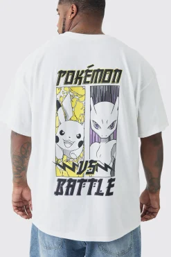 Plus Pokemon Battle Printed Licensed Back Print T-shirt In Ecru | UK^boohooMAN Hot