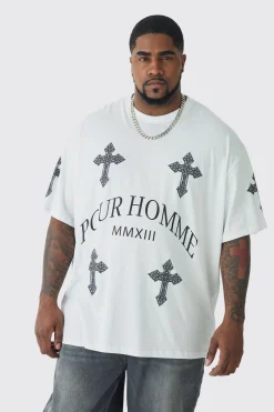 Plus Pour Homme Cross Printed T-shirt In | UK^boohooMAN Clearance