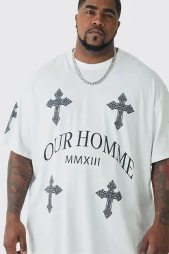 Plus Pour Homme Cross Printed T-shirt In | UK^boohooMAN Clearance