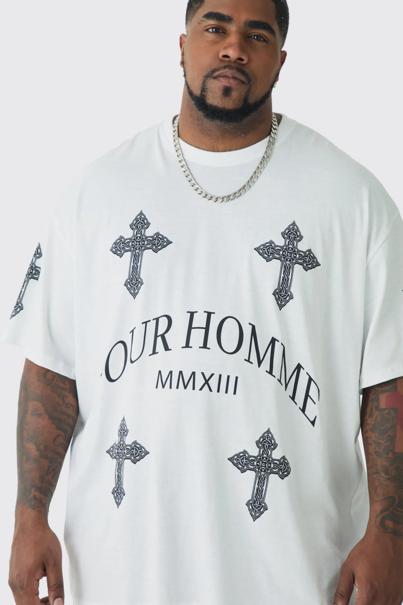 Plus Pour Homme Cross Printed T-shirt In | UK^boohooMAN Clearance