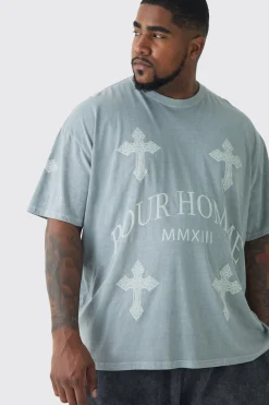 Plus Pour Homme Cross Printed T-shirt In | UK^boohooMAN New