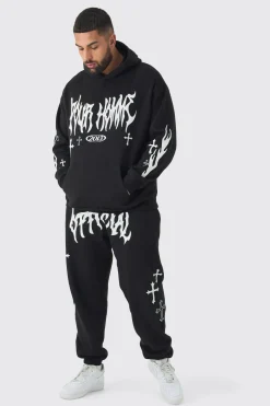boohooMAN Plus Pour Homme Cross Print Tracksuit In | UK| Tracksuits