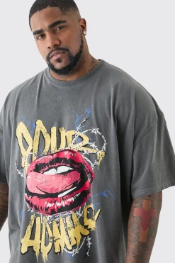 Plus Pour Homme Lips T-shirt In Acid Wash | UK^boohooMAN Best