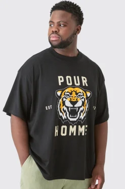 Plus Pour Homme Tiger Graphic Oversized T-shirt | UK^boohooMAN Outlet