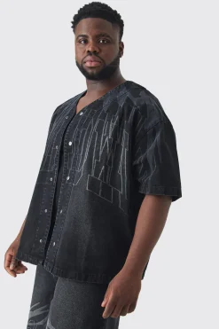 boohooMAN Plus Printed Embroidery Denim Shirt | UK| Shirts