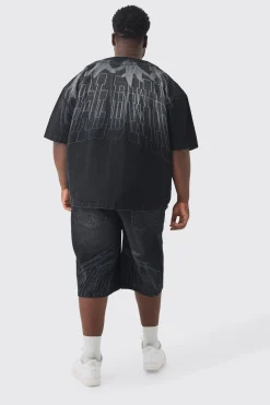 boohooMAN Plus Printed Embroidery Denim Shirt | UK| Shirts