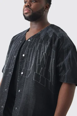 boohooMAN Plus Printed Embroidery Denim Shirt | UK| Shirts