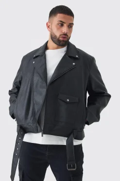 boohooMAN Plus PU Biker Jacket In | UK| Coats & Jackets