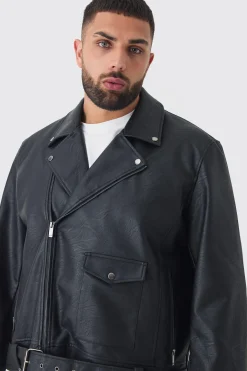 boohooMAN Plus PU Biker Jacket In | UK| Coats & Jackets