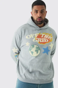 boohooMAN Plus Puff Print Off The Grid Overdyed Hoodie | UK| Hoodies & Sweatshirts