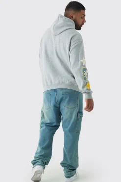 boohooMAN Plus Puff Print Off The Grid Overdyed Hoodie | UK| Hoodies & Sweatshirts