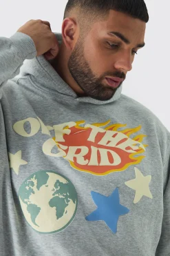 boohooMAN Plus Puff Print Off The Grid Overdyed Hoodie | UK| Hoodies & Sweatshirts