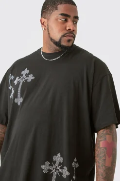 Plus Regular Fit Embellished Cross T-Shirt | UK^boohooMAN Best