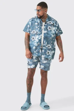 boohooMAN Plus Regular Floral Print Shirt & Swim Short Set | UK| Sets & Co-Ords