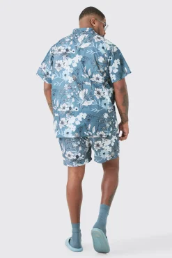 boohooMAN Plus Regular Floral Print Shirt & Swim Short Set | UK| Sets & Co-Ords
