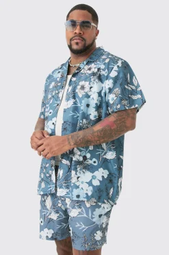 boohooMAN Plus Regular Floral Print Shirt & Swim Short Set | UK| Sets & Co-Ords