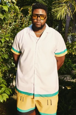 boohooMAN Plus Regular Resort Print Shirt & Swim Short Set In | UK| Sets & Co-Ords