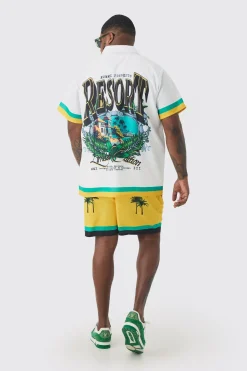 boohooMAN Plus Regular Resort Print Shirt & Swim Short Set In | UK| Sets & Co-Ords