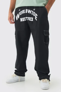 boohooMAN Plus Relaxed Cargo Worldwide Print Trouser | UK| Trousers